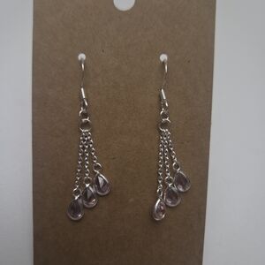 New! Elegant Silver and Pink Teardrop Earrings